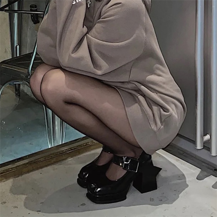 Giày Cao Gót Da Mũi Vuông Đế Dày 9cm Phong Cách retro Pháp Cho Nữ