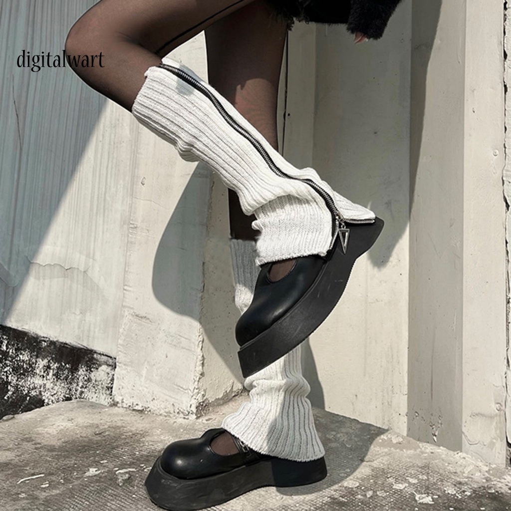 Kỹ Thuật Số| 1 Đôi Vớ Dệt Kim Giữ Ấm Chân Phối Khóa Kéo Phong Cách Nhật Bản Thời Trang Thu Đông Cho Nữ