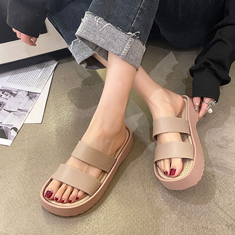 BAILUDAREN.Dép quai ngang đế dày chống trượt mang trong nhà/ ngoài trời tte thường ngày cho nữ