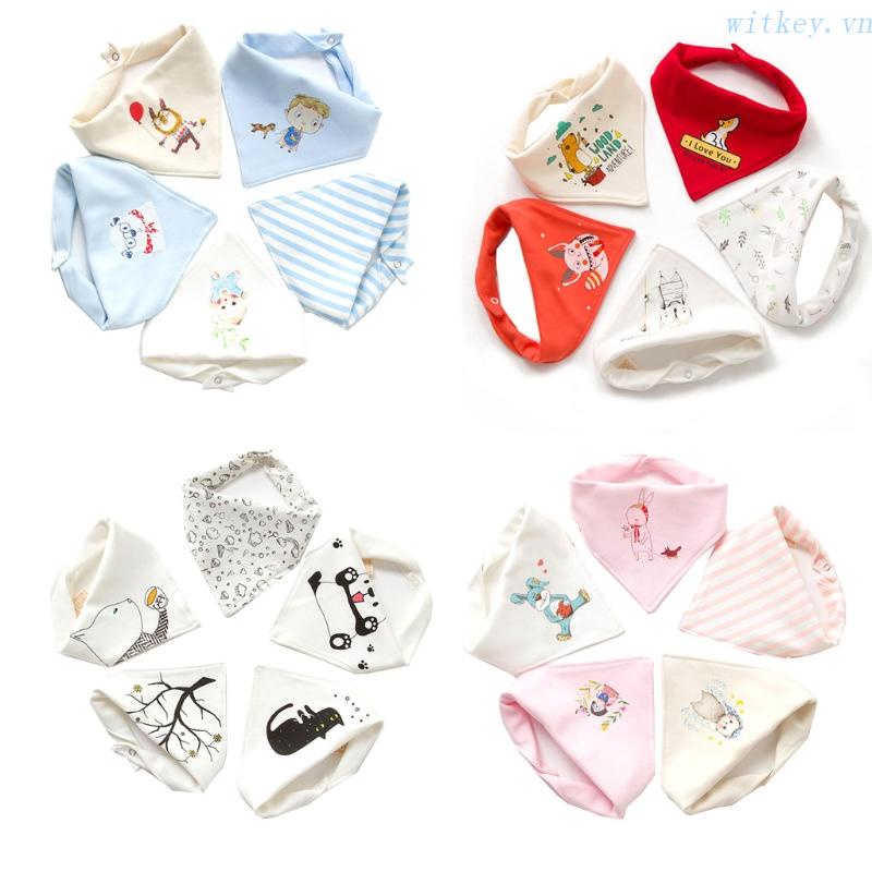 Set 5 Yếm Ăn Cotton Mềm Mại Hình Tam Giác Cho Bé Sơ Sinh