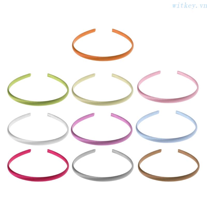 Set 10 Băng Đô Vải Satin Màu Trơn Thoáng Khí Thời Trang Cho Bé