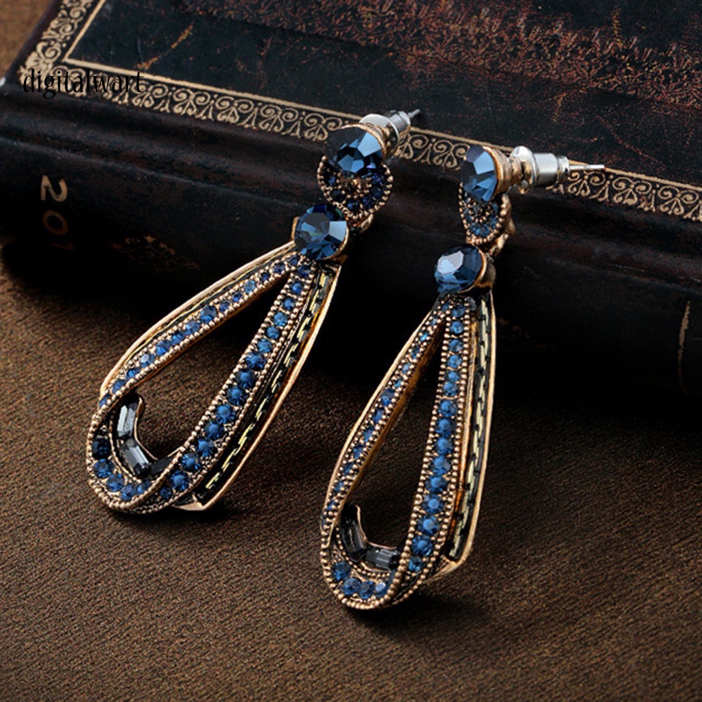 Kỹ Thuật Số| Khuyên Tai Giọt Nước Đính Đá Xanh Lam Hình Giọt Nước Phong Cách Vintage