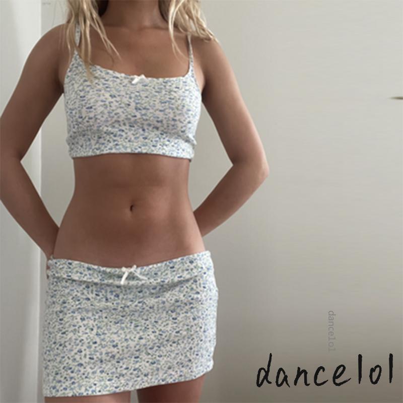 Áo Ba Lỗ In Hoa Thắt Nơ + Chân Váy Mini Dành Cho Nữ Nhảy Múa1O1-Y2