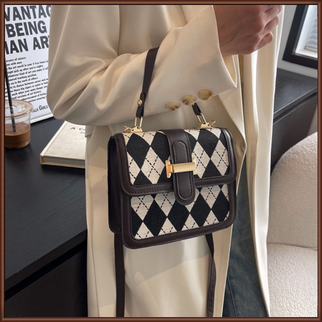 Túi Xách Da Pu Họa Tiết Kẻ Sọc Có Khóa Nam Châm Thời Trang Cho Nữ