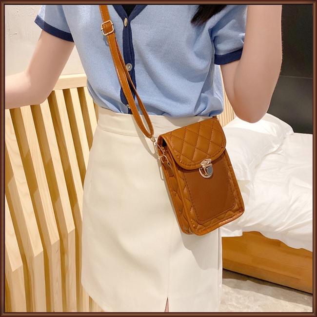 Túi Da Pu Đeo Chéo Đựng Điện Thoại Họa Tiết Hình Thoi Dành Cho Nữ