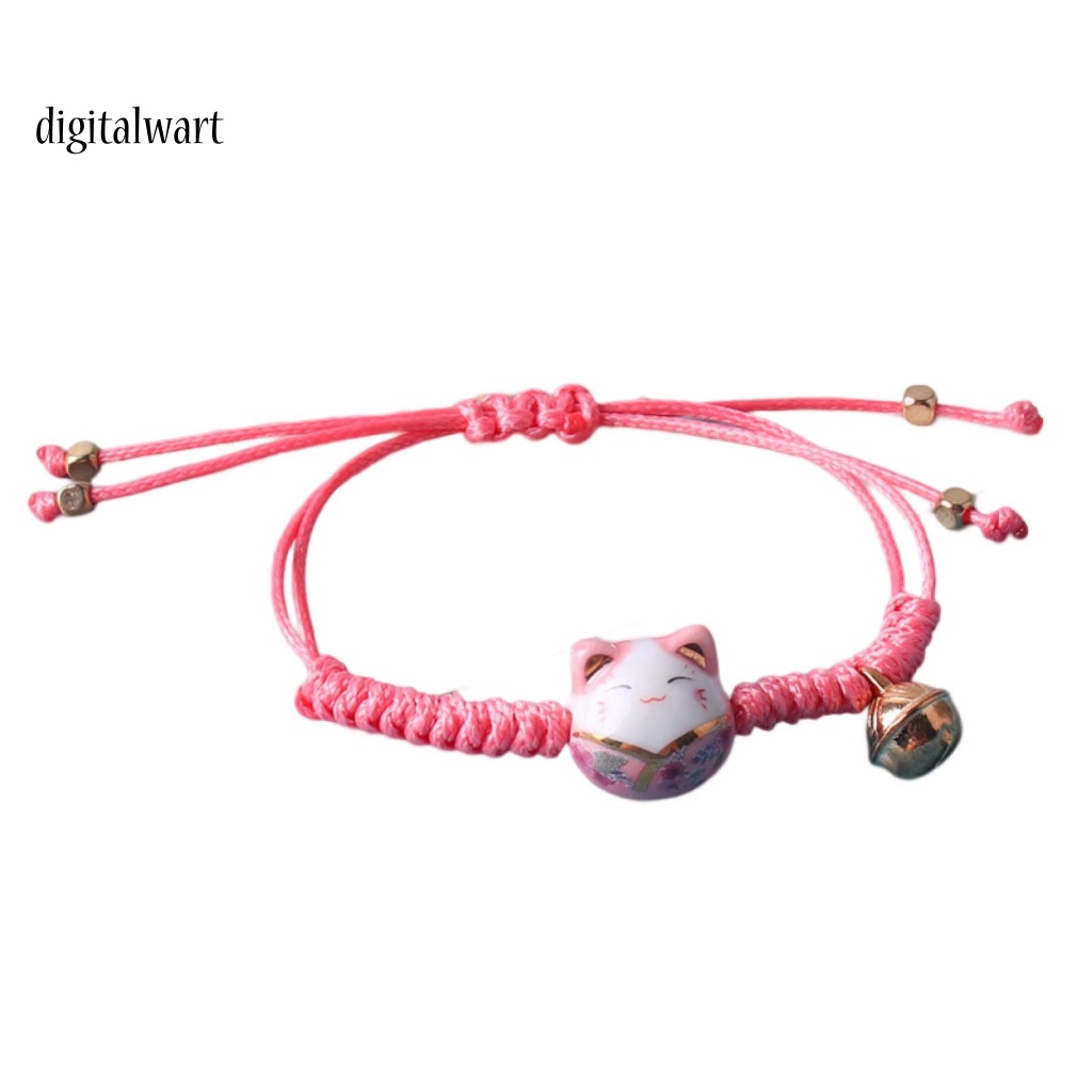 Kỹ Thuật Số| Vòng Tay Dây Bện Phối Hạt Gốm Gắn Chuông Nhỏ Điều Chỉnh Được Làm Bằng Tay Trang Trí Hình Mèo Dành Cho Cuộc Sống Hàng