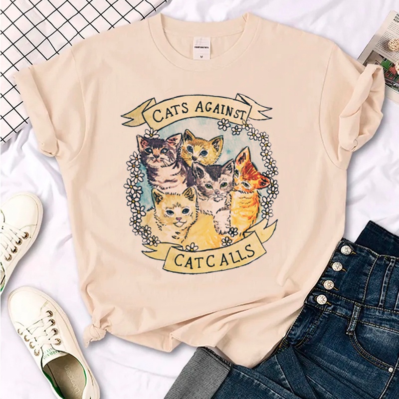 Áo crop top Thời Trang Hàn Quốc 2000s In Hình Mèo Chống Cuộc Gọi Thẩm Mỹ Cho Nữ