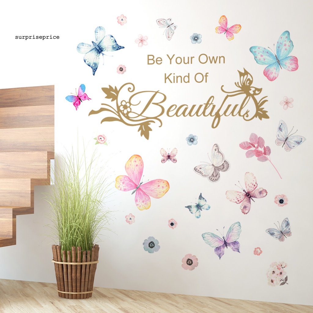 Set 2 Sticker Dán Tường Tự Dính Họa Tiết Bướm Và Chữ Dễ Thương Để Trang Trí Phòng Học