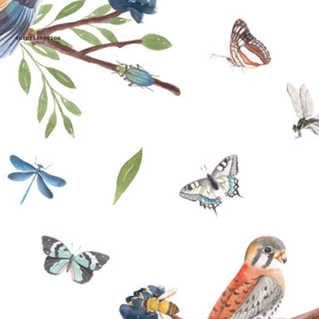 Set 2 Tấm Sticker Dán Tường Tự Dính Họa Tiết Cây Cối / Chim / Hoa Hoạt Hình Trang Trí Nhà Cửa