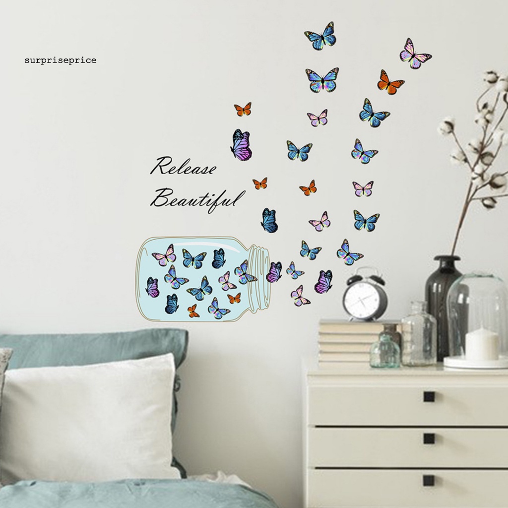 1 Set Sticker Dán Tường Hình Lọ Hoa Bướm Phát Sáng Trong Bóng Tối Không Phai Màu Trang Trí Nhà Cửa