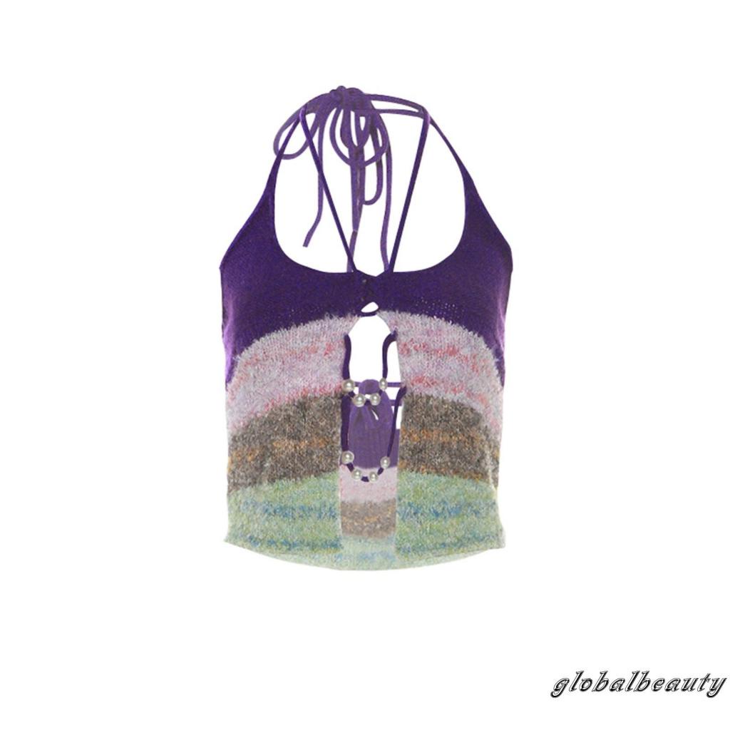 Gb Áo Ngắn Không Tay Hở Lưng Xẻ Tà Viền Màu Sắc Thời Trang Đường Phố Mùa Hè Dành Cho Bạn Nữ