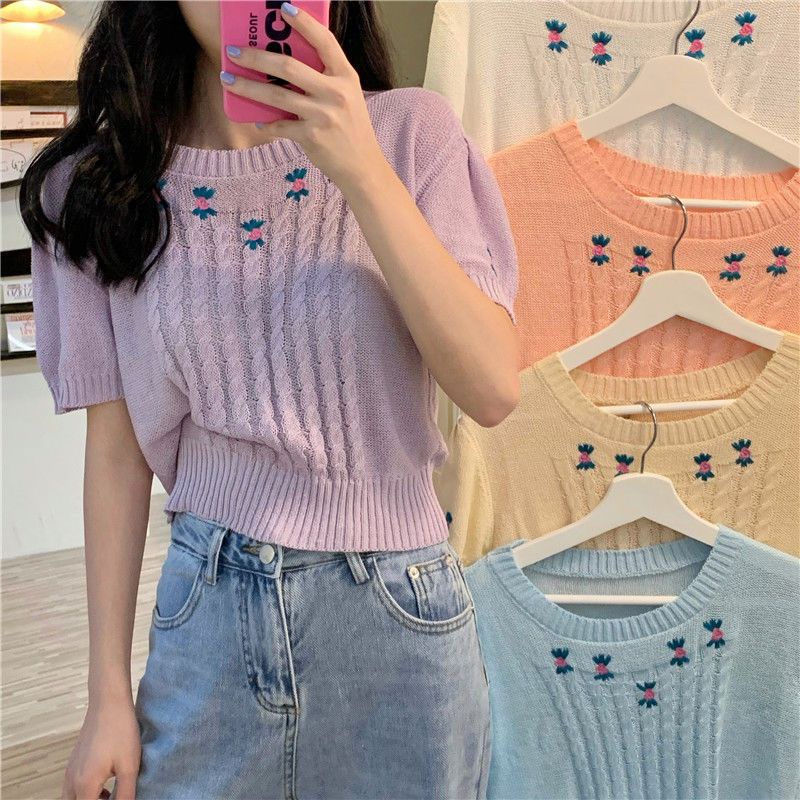 Áo Dệt Kim Thêu Hoa Phong Cách Hàn Quốc Gợi Cảm Cho Nữ