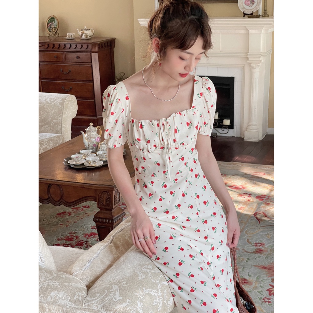 NRVP Đầm Dài Tay Ngắn In Hoa Độc Đáo Thời Trang Mùa Hè Hàn Quốc 2023 Dành Cho Bạn Nữ