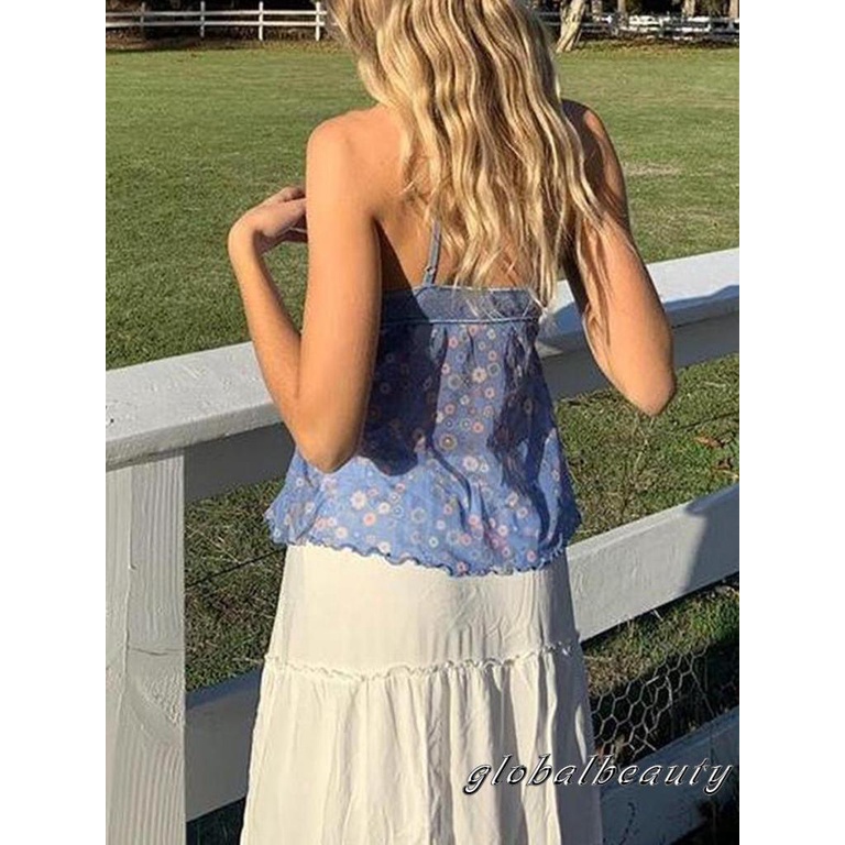 Áo Hai Dây Cổ Chữ V In Họa Tiết Hoa Thời Trang Mùa Hè Cho Nữ