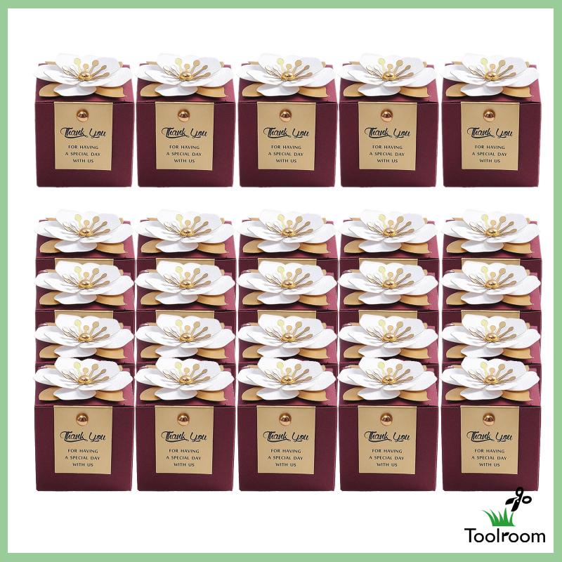 Set 25 Hộp Đựng Kẹo Cưới Hình Vuông Họa Tiết Hoa Tinh Tế