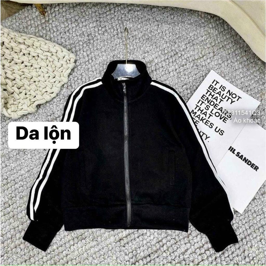 Áo Khoác Thể Thao Tay Sọc Da Lộn Có 2 Túi Trong