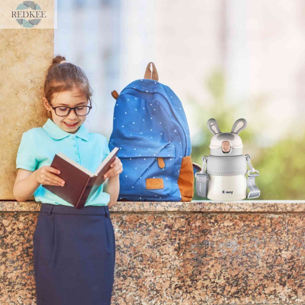 Bình Nước Cách Nhiệt 500ml Thiết Kế Tai Thỏ Xinh Xắn Tiện Dụng