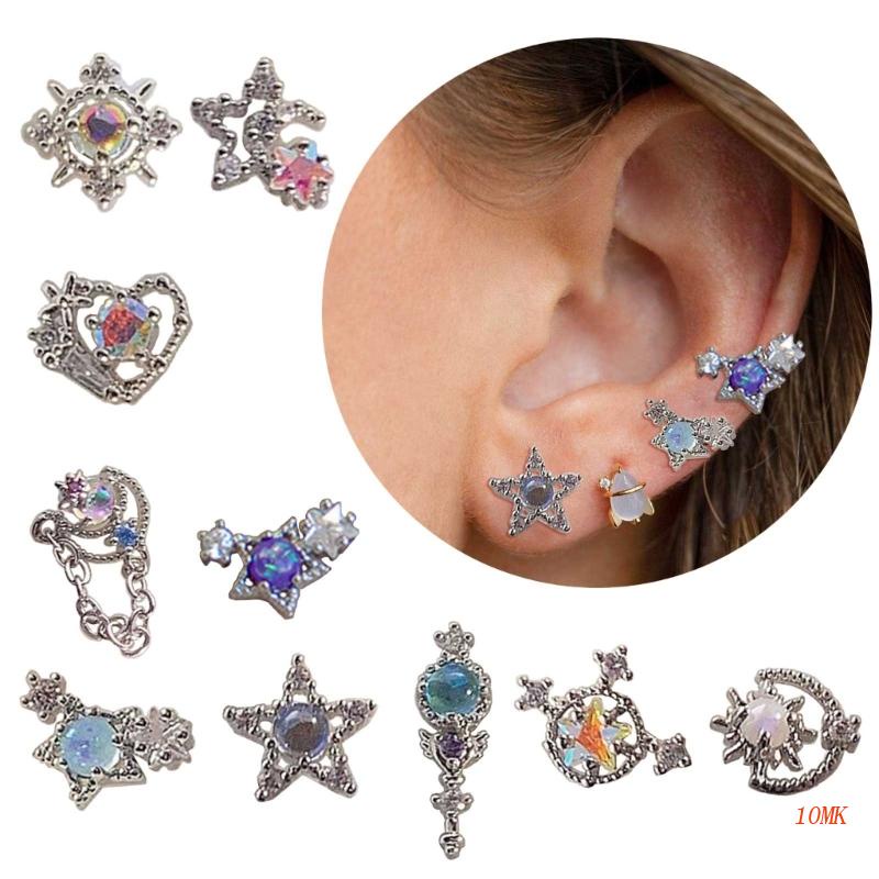 Khuyên Tai Xỏ Hình Trái Tim Mặt Trăng Phong Cách Âu Mỹ