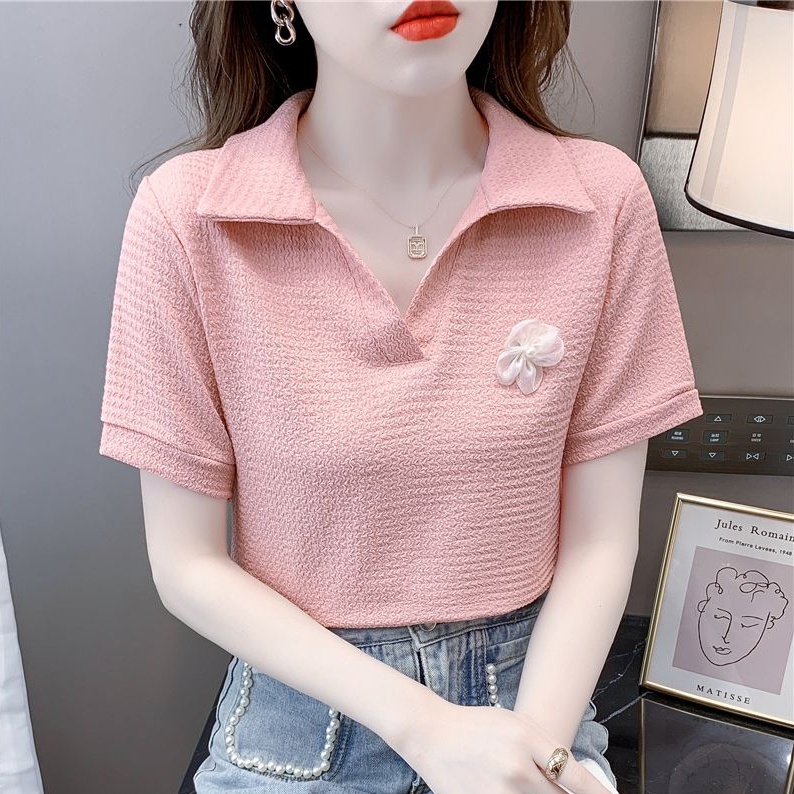 Áo Sơ Mi Chiffon Tay Ngắn Màu Hồng Thời Trang Mùa Hè Phong Cách Hàn Quốc Cho Nữ