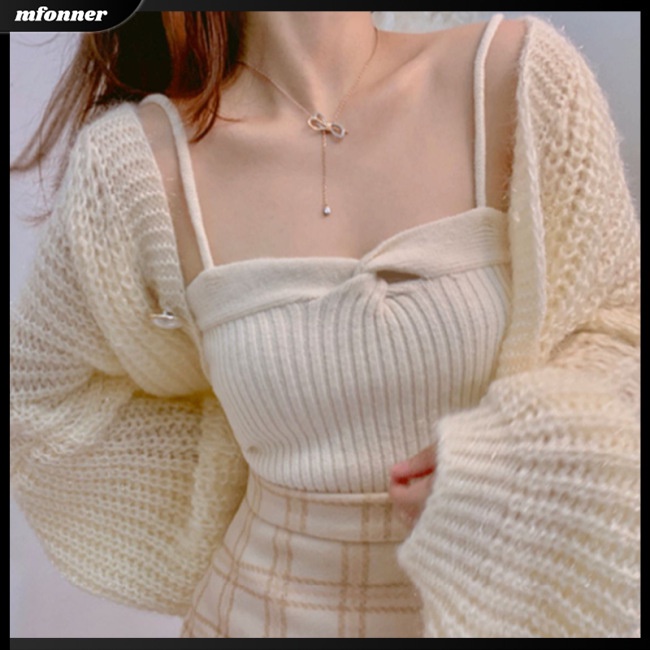 Áo Crop Top Dệt Kim Hai Dây Màu Sắc Thời Trang Thanh Lịch Cho Nữ