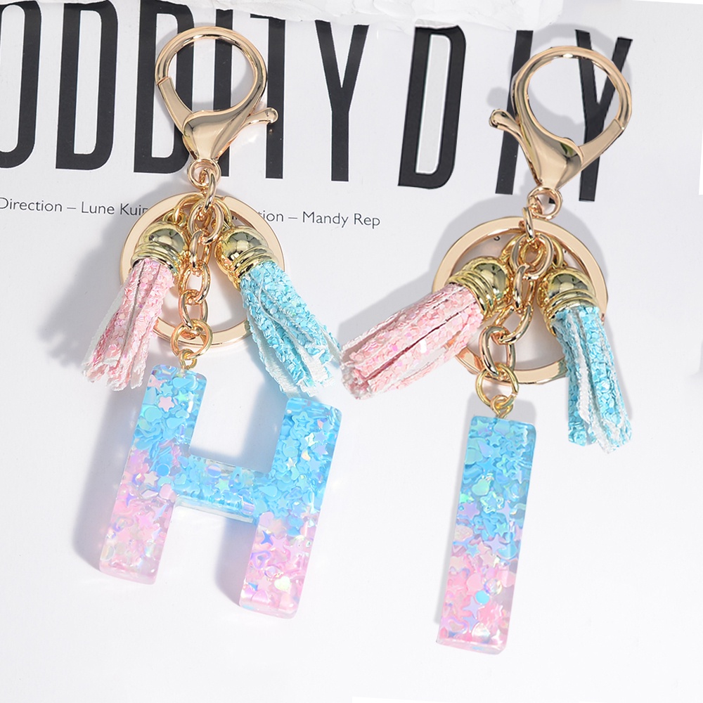 Móc Khóa Nhựa Hình 26 Chữ Cái A-Z Đính Sequin Lấp Lánh Thời Trang