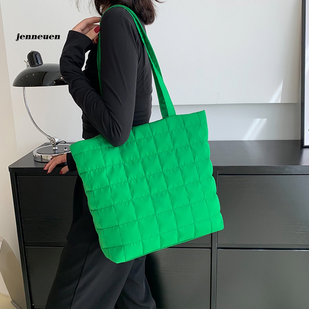 Jen Túi Xách Mua Sắm Kẻ Ô Lưới Hình Thoi Cầm Tay Trơn Mịn Chống Thấm Nước Có Dây Kéo Sức Chứa Lớn Sử Dụng Hàng Ngày