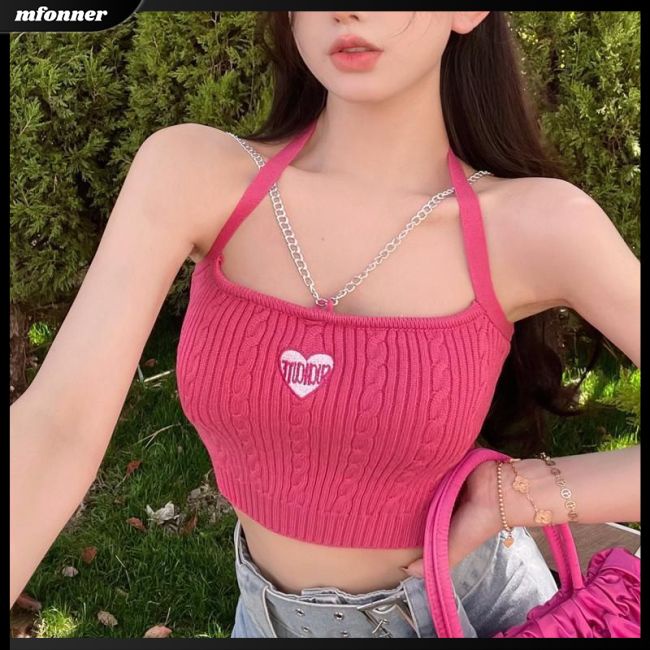 Áo Tank Top Dệt Kim Sát Nách Thêu Họa Tiết Trái Tim Quyến Rũ Thời Trang Mùa Hè Cho Nữ