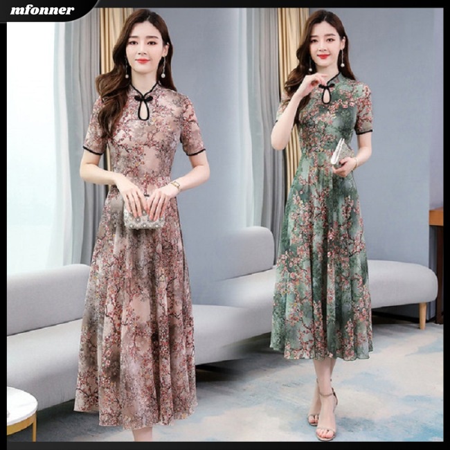 Sườn Xám Tay Ngắn Dáng Chữ A In Họa Tiết Thời Trang Mùa Hè Xinh Xắn Cho Nữ