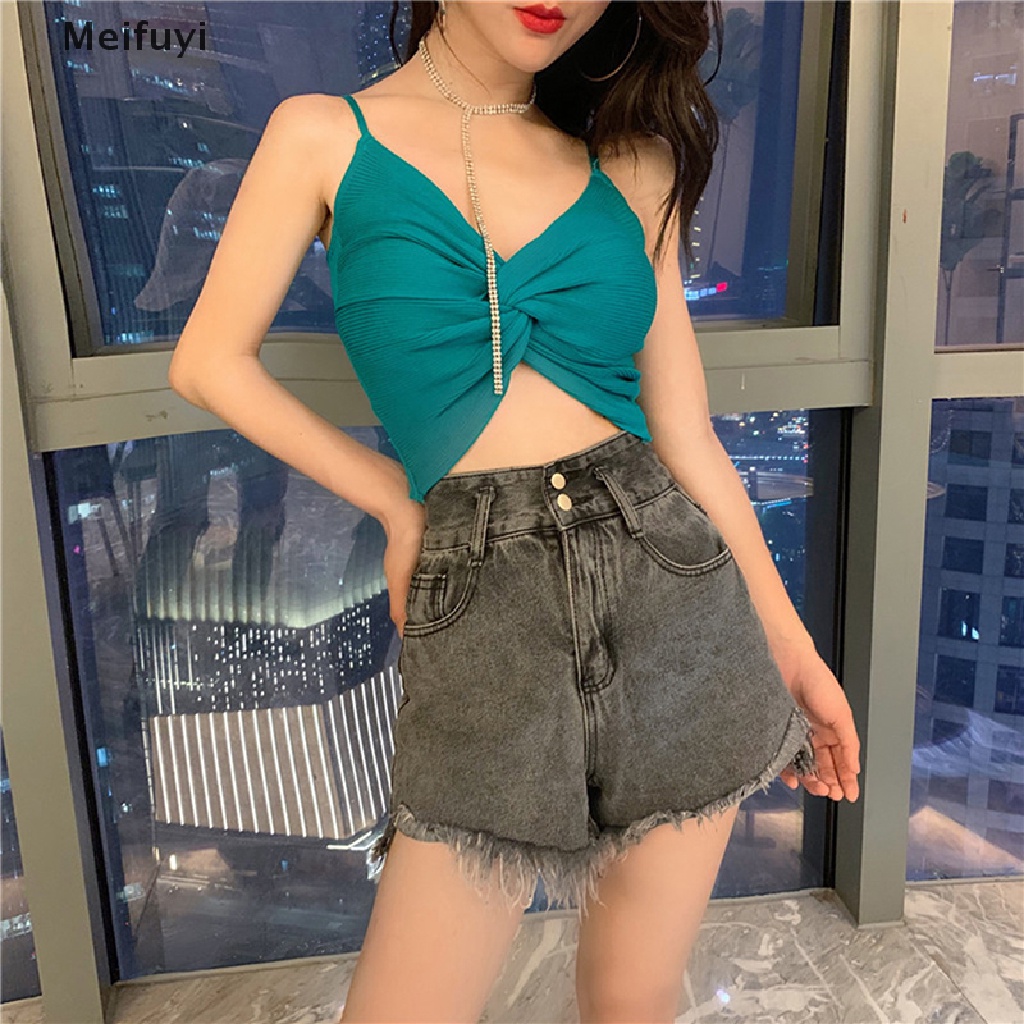Áo Croptop Dệt Kim Hai Dây Màu Sắc Trơn Quyến Rũ Thời Trang Mùa Hè Cho Nữ