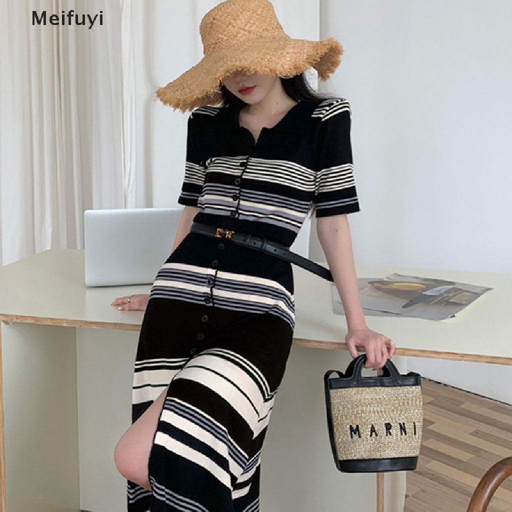 Đầm Maxi Dệt Kim Tay Ngắn Dáng Chữ A Lưng Cao Họa Tiết Kẻ Sọc Thời Trang Xinh Xắn Cho Nữ