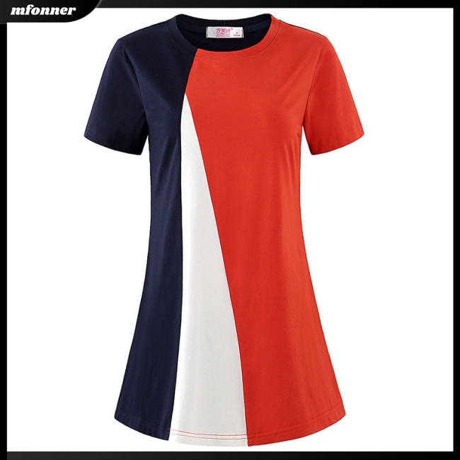 Áo Thun Tay Ngắn Cổ Tròn Dáng Rộng Màu Sắc Tương Phản Thời Trang Mùa Hè Cho Nữ