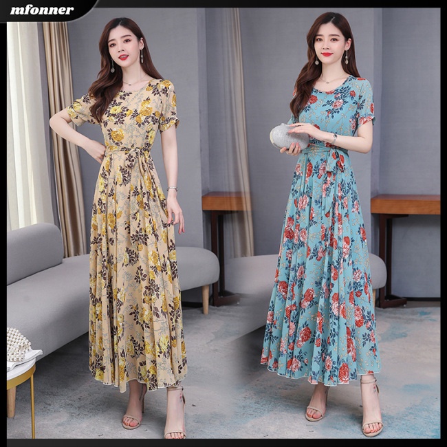 Đầm Dài Tay Ngắn In Hoa Thời Trang Mùa Hè Dành Cho Nữ