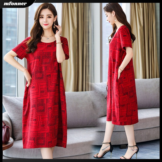 Đầm Tay Ngắn Cổ Tròn Dáng Rộng In Họa Tiết Thời Trang Mùa Hè Xinh Xắn Cho Nữ