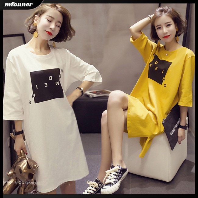 Đầm Thun Dáng Rộng Tay Ngắn Thiết Kế Xẻ Tà Thời Trang Mùa Hè Cho Nữ