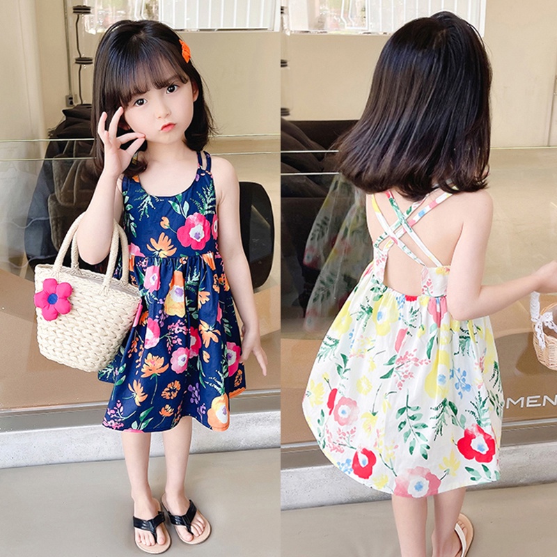 Bộ Khung Đồ Chơi Cho Bé❤Đầm Công Chúa Đi Biển Mùa Hè Mát Mẻ In Họa Tiết Hoa Dễ Thương Phong Cách Hàn Quốc Cho Bé Gái