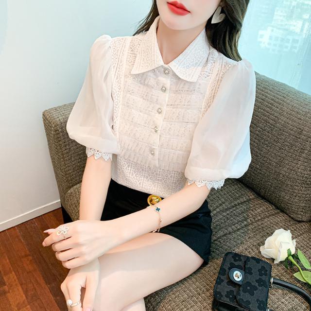 Áo Kiểu Tay Phồng Ngắn Phối Ren Thời Trang Mùa Hè Xinh Xắn Cho Nữ