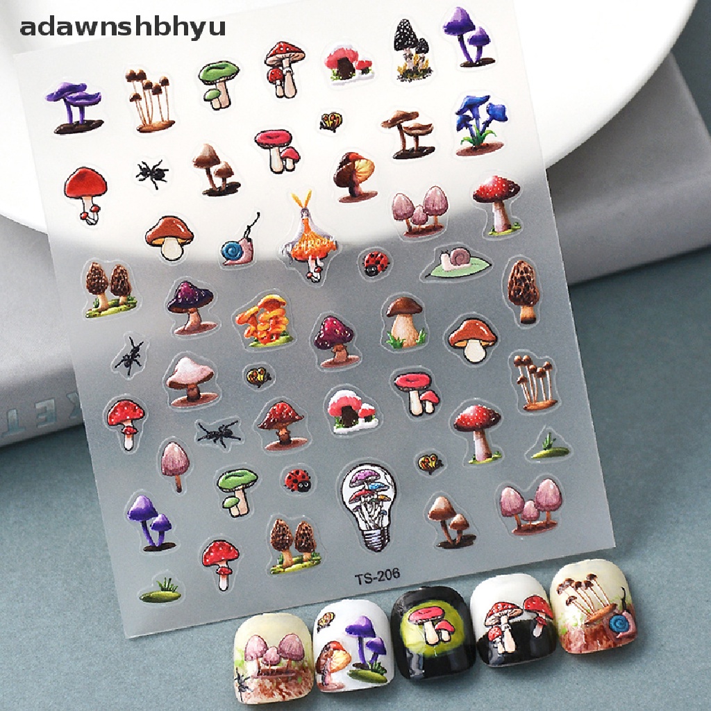 Miếng Dán Trang Trí Móng Tay Hình Nấm 5D Nhiều Màu Sắc