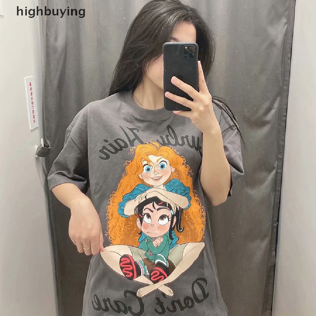 Áo Thun Tay Ngắn Cổ Tròn In Họa Tiết Hoạt Hình Cho Nữ