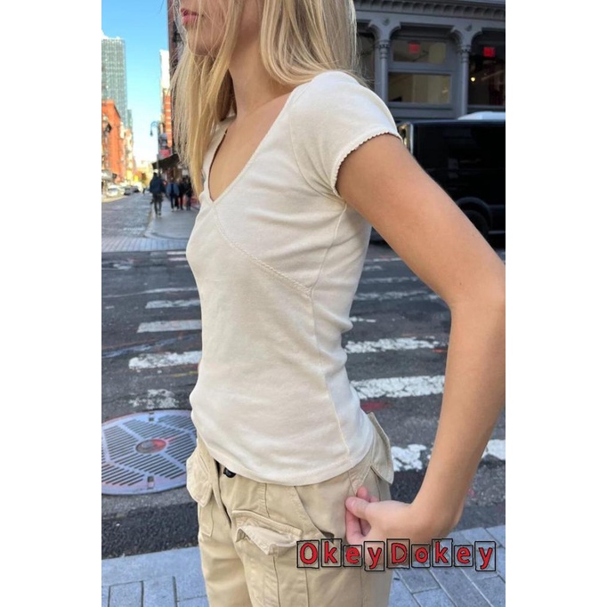 Áo Croptop Tay Ngắn Dáng Ôm y2k Màu Trắng Thời Trang Cho Bạn Gái