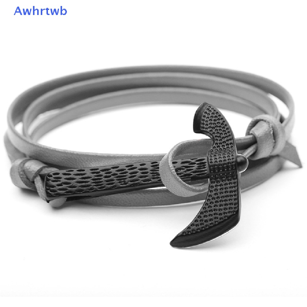 Awhrtwb Vòng Tay Da Đen Phối Móc Kim Loại Thể Thao Thời Trang Mới Cho Nam