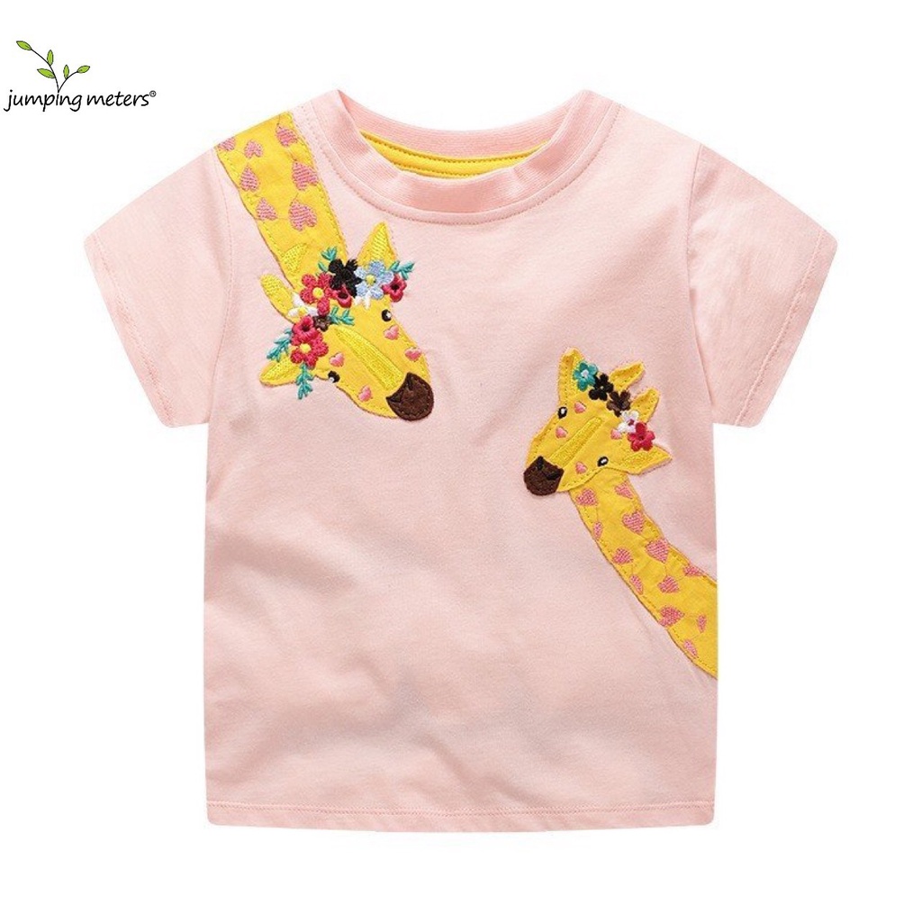 Áo thun bé gái ngắn tay cotton in hình hươu cao cổ ngộ nghĩnh A1 Jumping Meters cao cấp