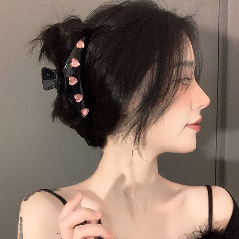 Kẹp Tóc Hình Trái Tim Bằng Acrylic Màu Đen Ngọt Ngào Thời Trang Hàn Quốc Cho Nữ