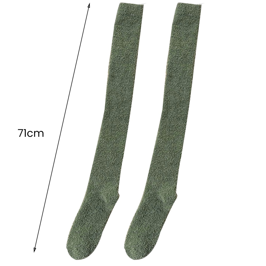 1 Đôi Tất Lông Cừu San Hô Dày Dài Qua Gối Màu Trơn Giữ Ấm Mùa Thu Đông Phong Cách Nhật Bản Cho Nữ