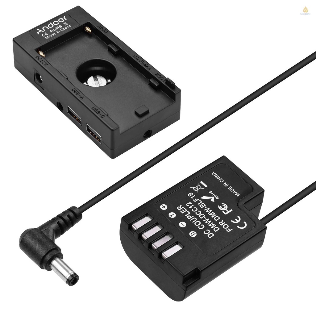 Khay Đựng Pin Andoer NP-F970 F750 Giao Diện USB Kép + Pin DMW-DCC12 Tương Thích Với Panasonic GH3 / GH4 / GH5 / GH5S