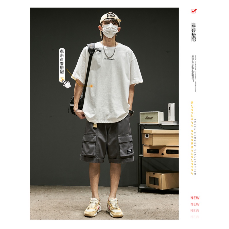 Quần Short Dáng Rộng Phối Nhiều Túi Thời Trang Mùa Hè Nhật Bản Cá Tính Cho Nam