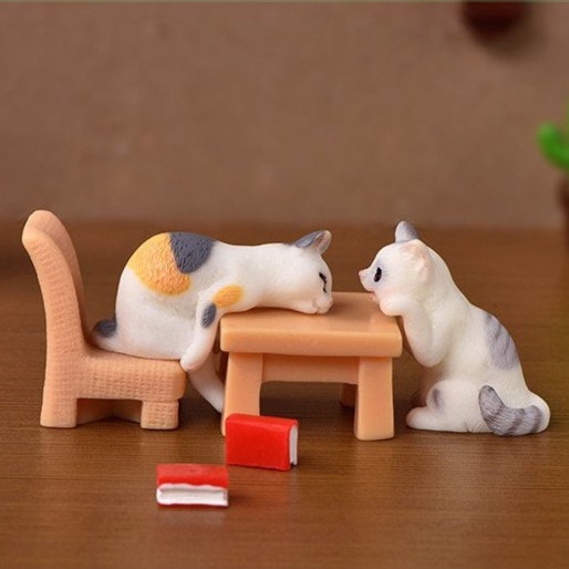 ​​​​Mô Hình Tiểu Cảnh "Mèo lười học, Mèo ngủ gật cute Mini" Trang Trí Sen Đá, Sân Vườn/ Chậu Cây, DYI, Terrarium