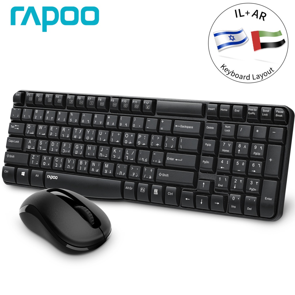 【6 tháng hư hỏng có thể thay mới】Combo BàN PhíM + ChuộT Không Dây Rapoo X1800S + Ngôn Ngữ Ả Rập