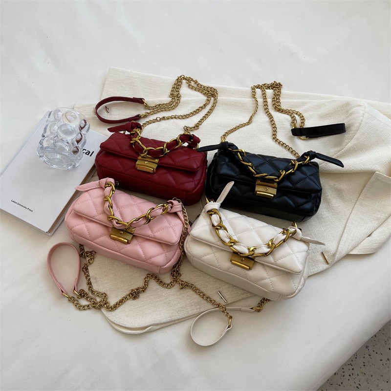 Túi Xách Đeo Vai Màu Trơn Thêu Họa Tiết Hình Thoi Thời Trang Hàn Quốc Cho Nữ