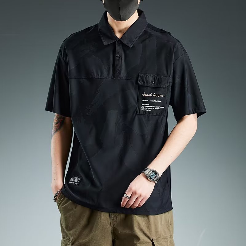 Áo Thun Lụa Lạnh Mỏng Dáng Rộng Tay Ngắn Thoáng Khí Thời Trang Xuân Hè Cho Nam Giới