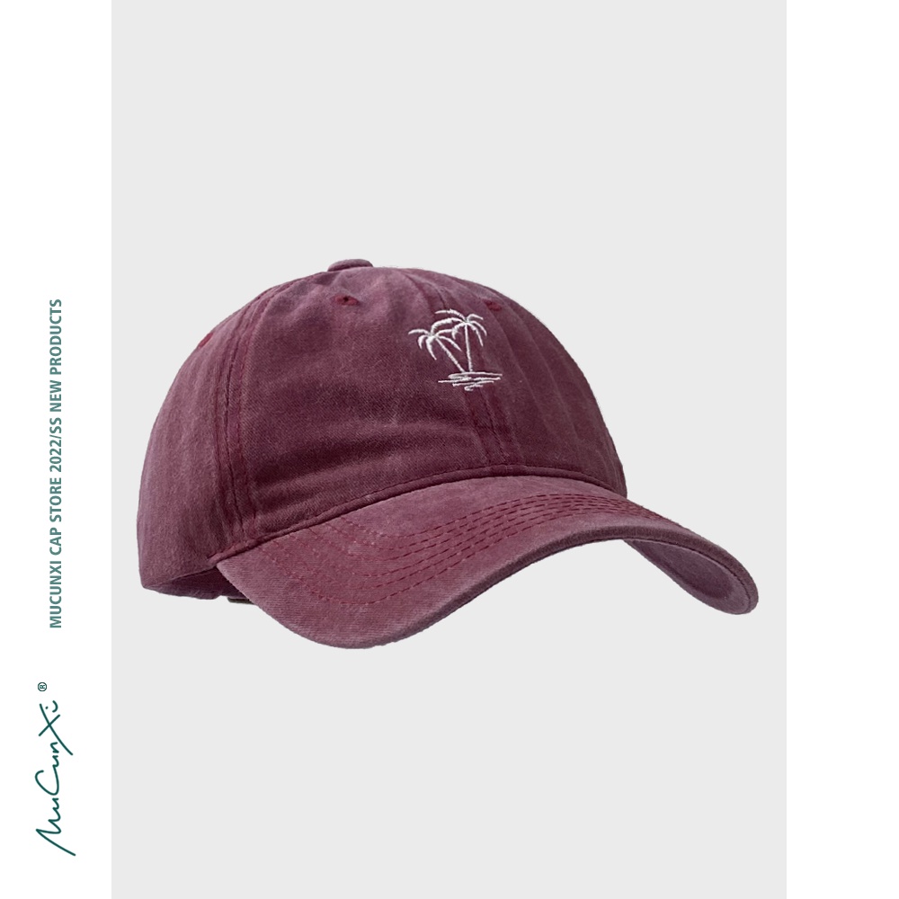 Mũ Lưỡi Trai Mềm Thêu Hình Cây Dừa Phong Cách Retro